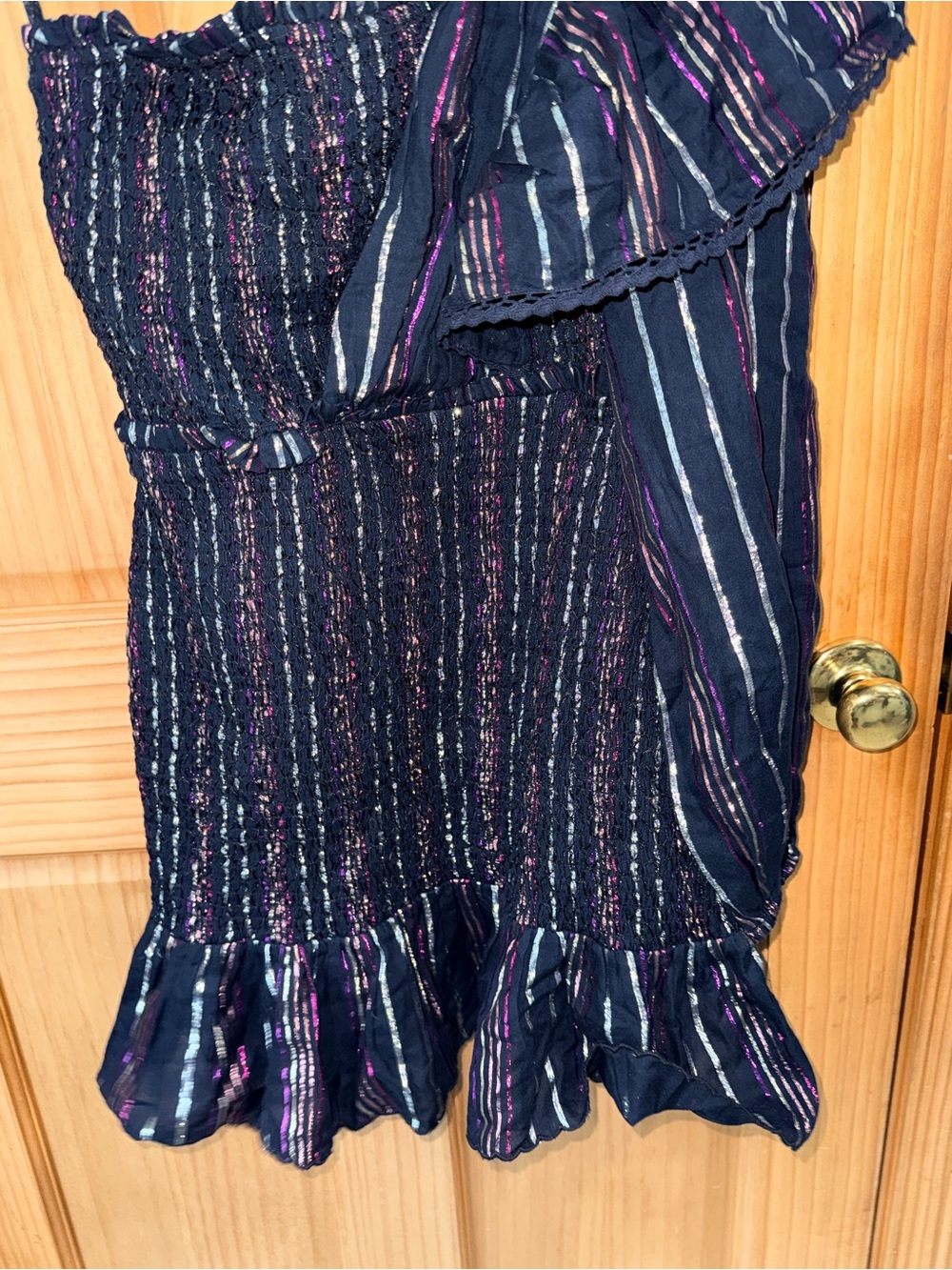 NWT FARM Rio Lurex Stripes Mini Dress w/one shoulder/ruffles/smocked bodice/-S - Picture 13 of 16